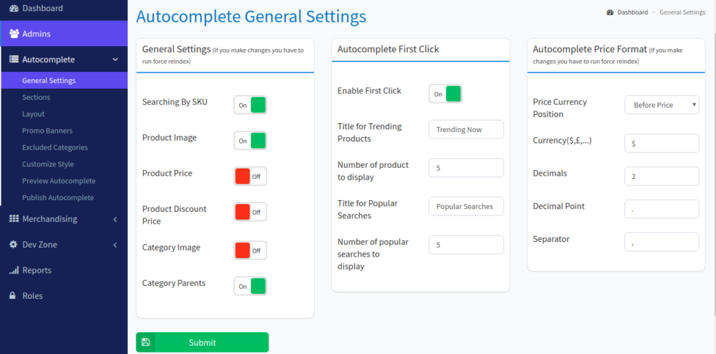 Advanced eCommerce Platform Autocomplete Dashboard