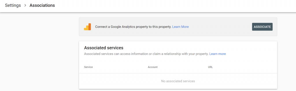 Screenshot, Google Search Console, Settings page 
